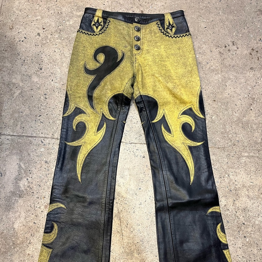OOAK Custom Made Steelo Yellow Black Genuine Leather Pants Men’s 34